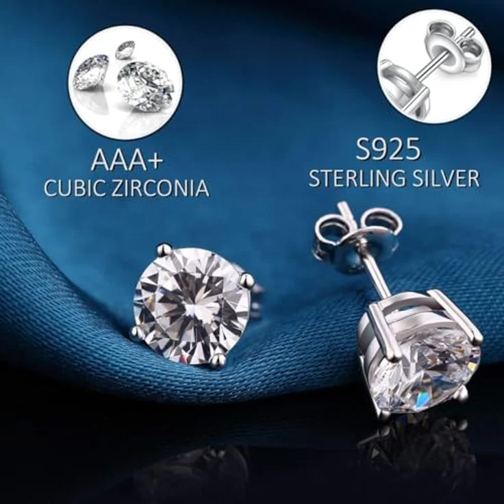 Jiahanzb 925 Sterling Silber Ohrstecker, klassische Diamant Ohrstecker mit 4mm Cubic Zirkonia, für Herren und Damen, Silber – Bild 2