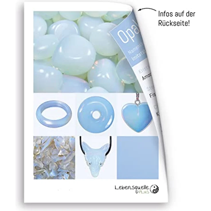 Lebensquelle Plus Edelstein Donut Ø 30 mm, Naturstein Anhänger Halskette mit Baumwollband, inkl. Edelsteinkarte (Opalglas) – Bild 2
