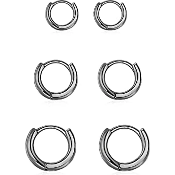 GMEDRIDAS Creolen Silber 925 Klein Set für Damen - 3 Paar Helix Piercings Schwarz in 8mm, 10mm und 12mm, hypoallergen und nickelfrei