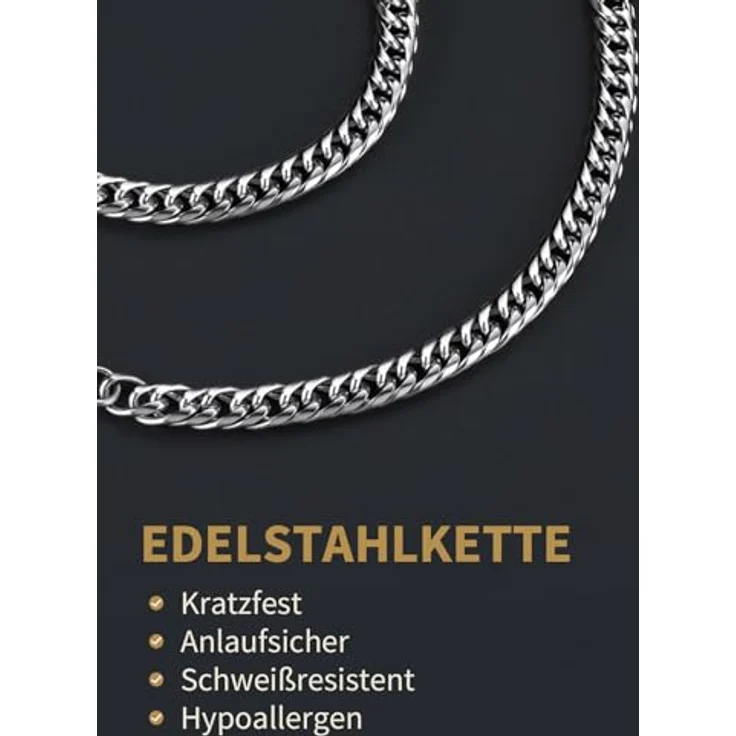 FindChic Massiv Panzerkette, 71cm lang, 6mm breit, Edelstahl Cuban Link Chain für Herren in Gold/Silber/Schwarz – Bild 5