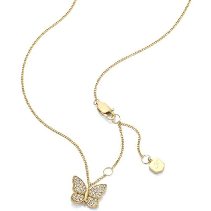 FOSSIL Damen Edelstahl Halskette mit Karabinerverschluss und Schmetterlings-Anhänger, gold, 40,64 cm – Bild 3