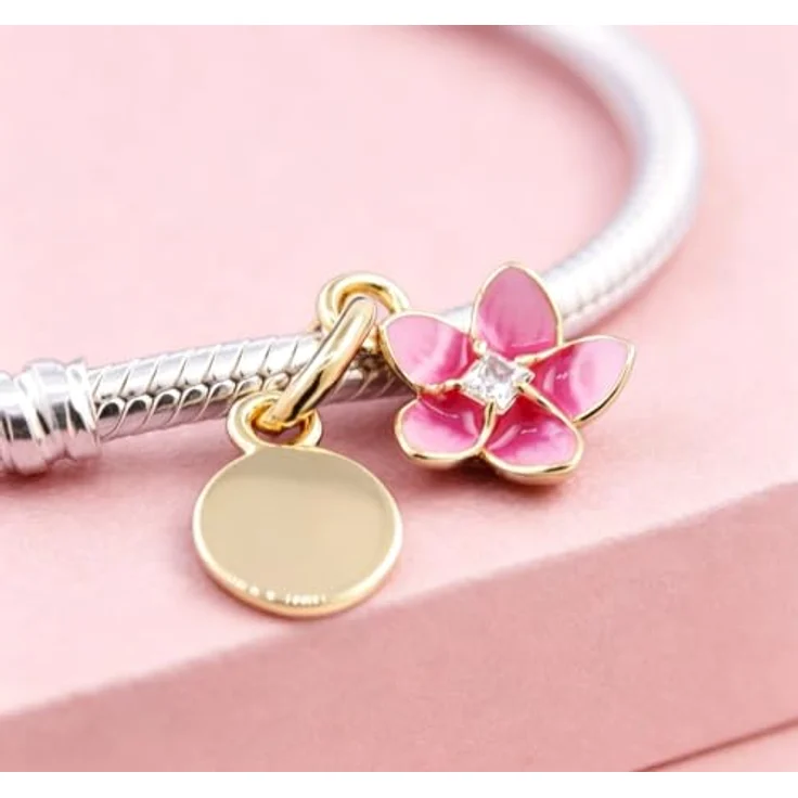 WEIMU Golden Charms 925 Sterling Silber Charm, hypoallergenes Schmuckstück mit goldener Blume für Armband & Halskette – Bild 2