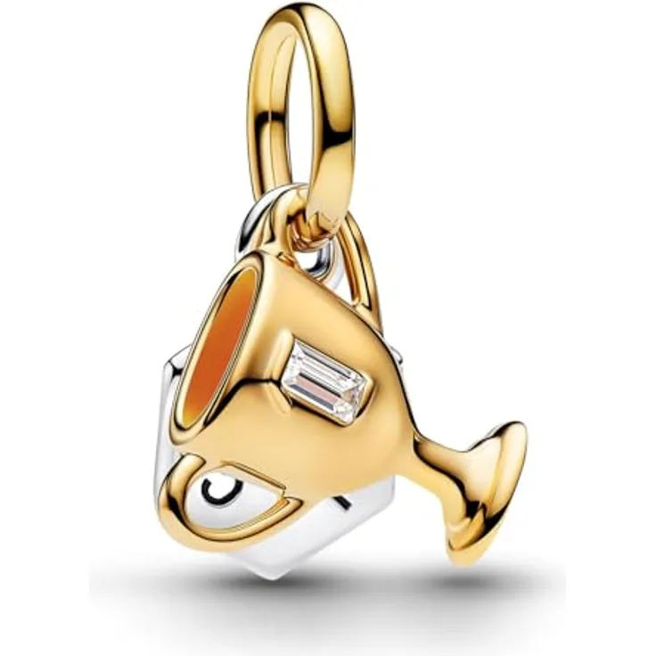 PANDORA Moments Gravierbarer Doppelter Charm-Anhänger, Sterling Silber mit 14k Goldplattierung und Zirkonia, "CHAMPION", Kompatibel mit ME und Moments, 764715C01
