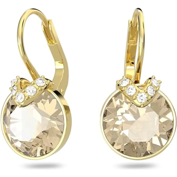 Swarovski Bella V Drop-Ohrhänger, Vergoldete Ohrringe mit Facettiertem Mittelelement und Klaren Swarovski Kristallen