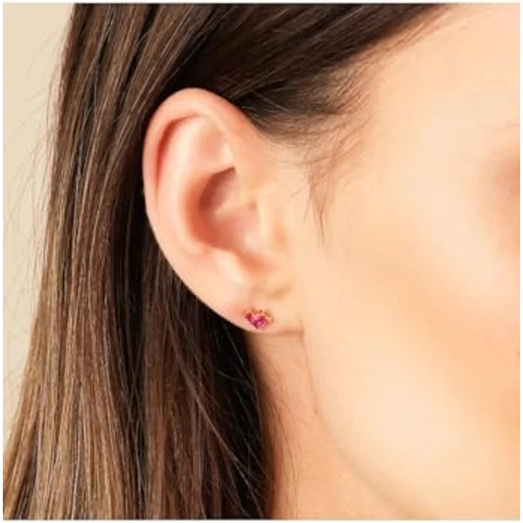 CHRIST Ohrstecker 89078296, Herzdesign mit 3 Zirkonia im Princess-Cut, fuchsia und gelbgold – Bild 4