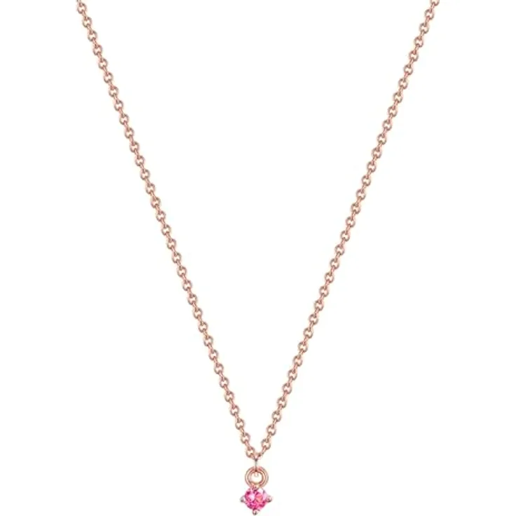 GLANZSTÜCKE MÜNCHEN Damen Halskette aus 925/- Sterling Silber rosévergoldet 14 Karat mit rosa Turmalin, längenverstellbar 40 cm + 5 cm