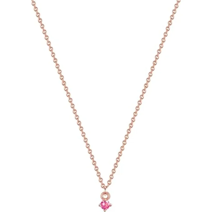 GLANZSTÜCKE MÜNCHEN Damen Halskette aus 925/- Sterling Silber rosévergoldet 14 Karat mit rosa Turmalin, längenverstellbar 40 cm + 5 cm – Bild 1