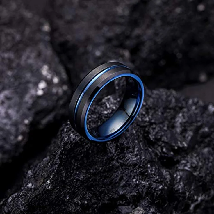 King Will DUO Herren Ehering, 7mm mattierter Wolframcarbid-Ring mit blauer abgeschrägter Kante, Größe 64.7 (20.6) – Bild 2