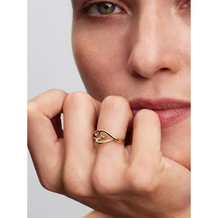 PANDORA Damenring Herz Klein, goldfarben, Ringgröße 50/15,9, Motiv Liebe – Bild 2