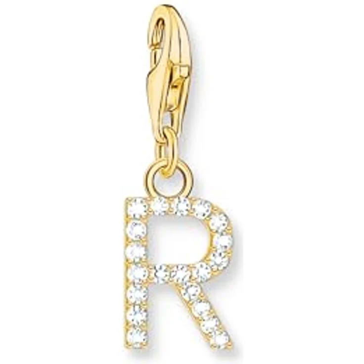 THOMAS SABO Charm-Anhänger Buchstabe R, vergoldet 750 Gelbgold, 925 Sterlingsilber mit weißen Steinen – Bild 1