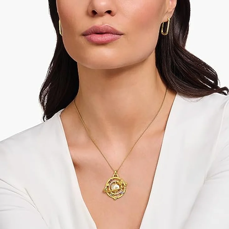THOMAS SABO Kettenanhänger mit Planetenring, vergoldet 750 Gelbgold, 925 Sterlingsilber, Kaltemail und bunten Steinen – Bild 4