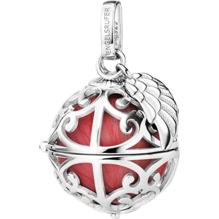 Engelsrufer Klangkugel Anhänger Damen Silber Rot – Flügel Anhänger aus 925 Sterling Silber mit roter Klangkugel, Symbol für Stärke und Liebe, inklusive Schmuckbox – Bild 1