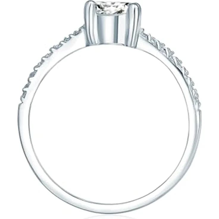 Trilani Damen-Ring Sterling Silber, Zirkonia weiß im Brillantschliff, 3 mm Ringschiene, glamouröser Antragsring und Trauring in Schmuckbox – Bild 3