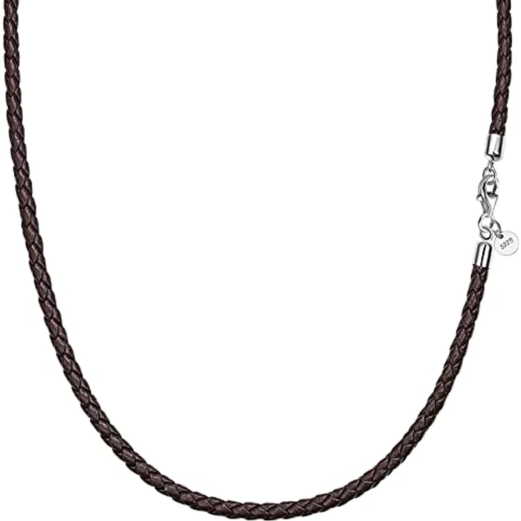 Viwind Echtleder Halskette, geflochtene Lederkette 2.5mm/3mm, wählbare Länge 45-60cm, 925 Sterling Silber Verschluss, unisex, Braun, mit Geschenkbox – Bild 1
