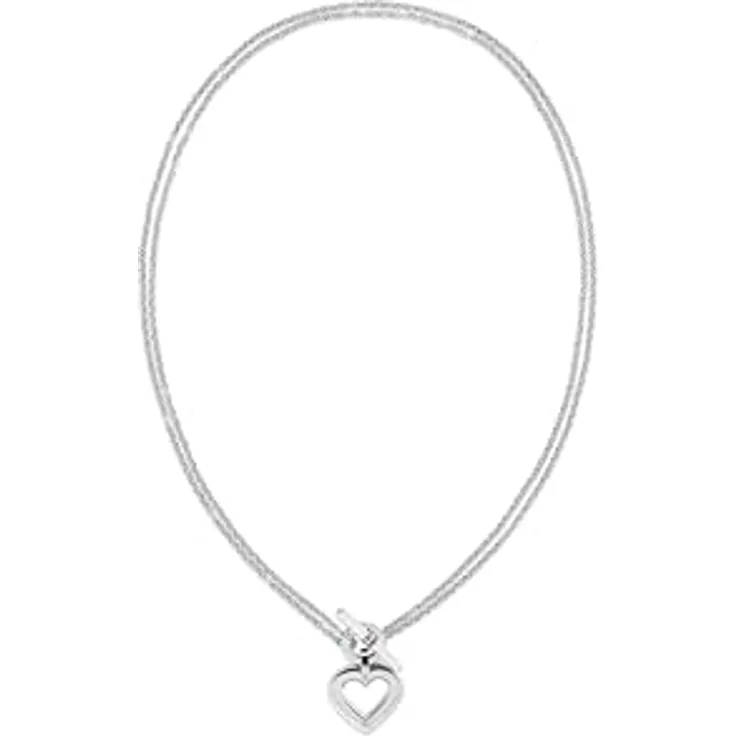 Tommy Hilfiger Jewelry Doppelte Ketten-Halskette aus Edelstahl mit Herz-Anhänger, 43-86 cm, Emaillierte Gravur, Flexibel tragbar