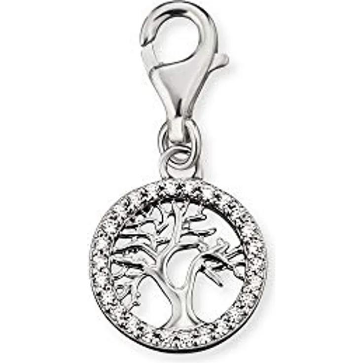 Engelsrufer Damen Charm Anhänger Tree of Life, Silber aus Sterling Silber mit 26 Zirkonia, Karabinerverschluss, nickelfrei