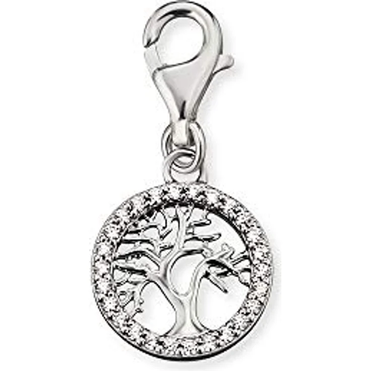 Engelsrufer Damen Charm Anhänger Tree of Life, Silber aus Sterling Silber mit 26 Zirkonia, Karabinerverschluss, nickelfrei
