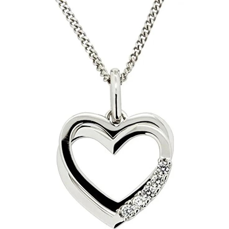 Orolino Damen Anhänger mit Kette 585/- Gold, 42/45cm, Glänzend, Brillant Weiß 0.1000 Karat, Rhodium Beschichtung