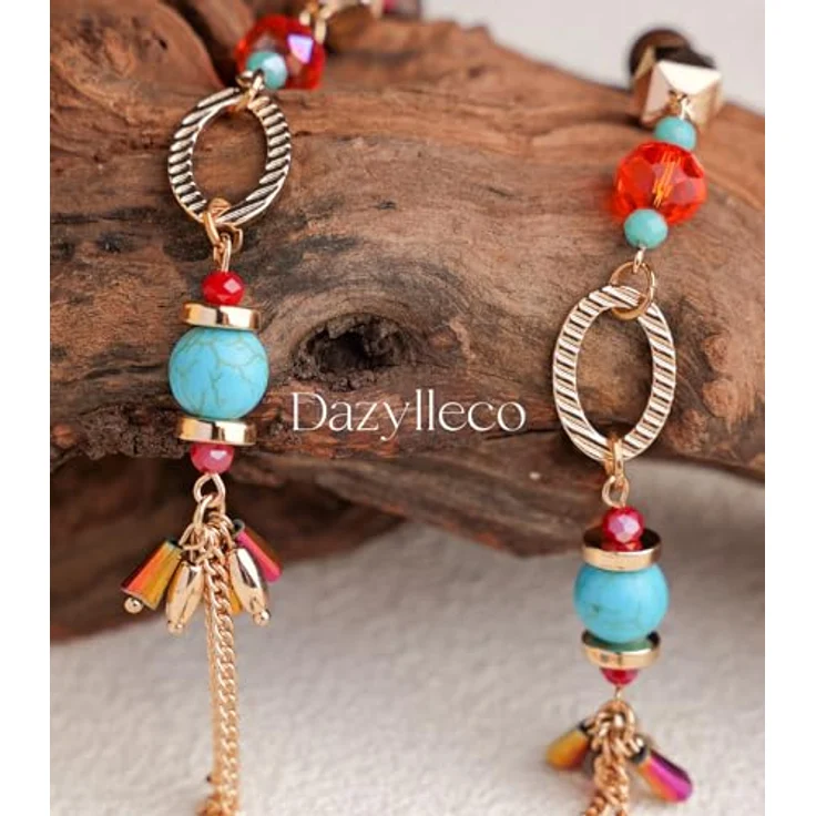 Dazylleco Lange Gold Perlenkette Damen Boho Halskette 90cm mit Perlen, Antianlaufbeschichtung und Verlängerung, Farbvariante 92-Colorful – Bild 5