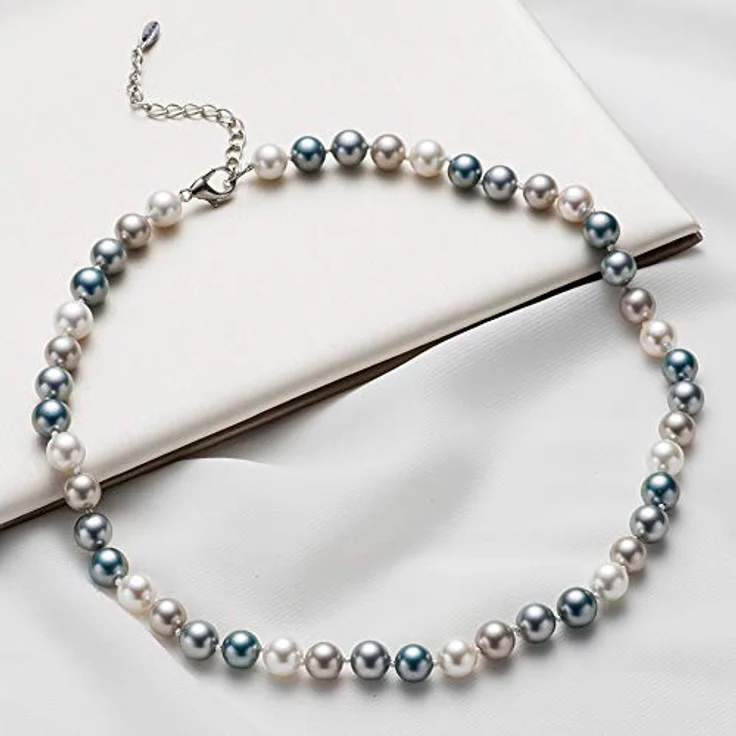 Bulinlin Damen Muschel Perlenkette Boho Choker Halskette aus umweltsicheren Materialien, 8mm in Grey Blue, mit Geschenkbox – Bild 4