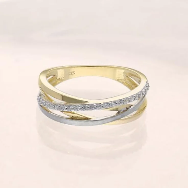 trendor Damenring 925 Silber Vergoldet Bicolor Zirkonia-Ring, filigran und elegant, Ringgröße 60/19,1 – Bild 2