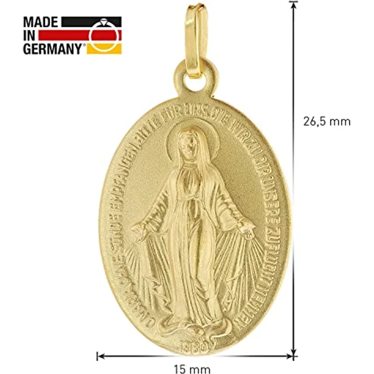 trendor Milagrosa Gold 333/8K Madonna Anhänger mit vergoldeter Silberkette, 40 cm, Halsschmuck mit beidseitiger Reliefprägung und Gebet, Geschenkbox – Bild 5