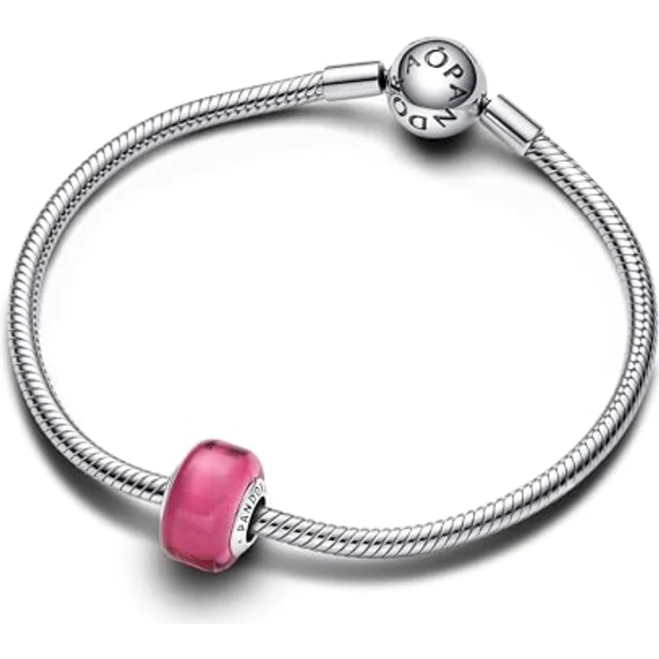 PANDORA Moments Rosafarbenes Murano-Glas Mini-Charm aus Sterling Silber, quadratische Form, kompatibel mit Moments Armbändern, 793107C00 – Bild 3