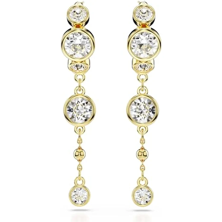 Swarovski Imber Drop-Ohrhänger, Weiße, Vergoldete Ohrringe mit Kesselgefassten Swarovski Kristallen und Abnehmbarer Kette – Bild 2