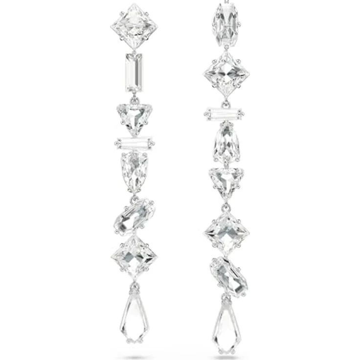 Swarovski Mesmera Drop-Ohrhänger, Weiße Rhodinierte Ohrringe mit Strahlenden Swarovski Kristallen in Kaskadenform – Bild 1