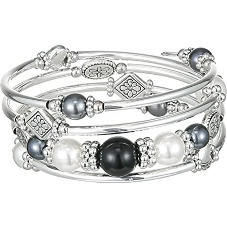 FULU AUTUMN Damen Boho Armband, mehrschichtiges Perlen Silber Wickelarmband, elegante Geschenke zum Geburtstag und Muttertag, schwarz – Bild 1
