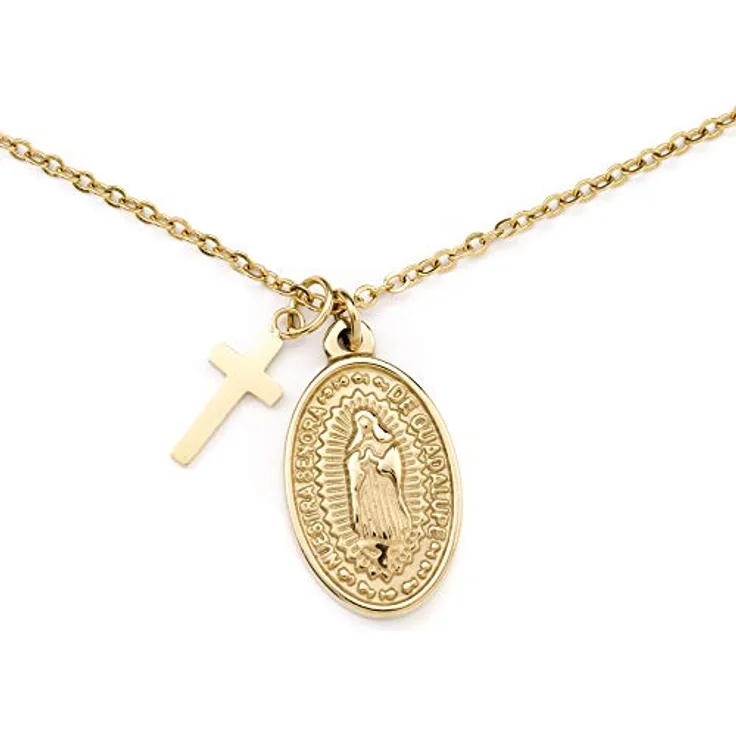 Heideman Halskette Alterum Damen, gold/silber/rosegold Edelstahl mit Madonna und Kreuz Anhänger, 45 cm lang mit Verlängerungskettchen, nickelfrei und hypoallergen