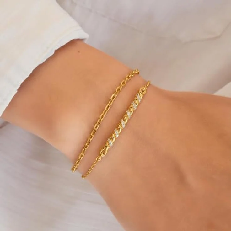 ANIA HAIE TIDE ECHO Damen Armband, 925 Sterling Silber 14k vergoldet, 18 Zirkonia, 16,5 cm + 2 cm Verlängerung, Geschenkverpackung – Bild 2