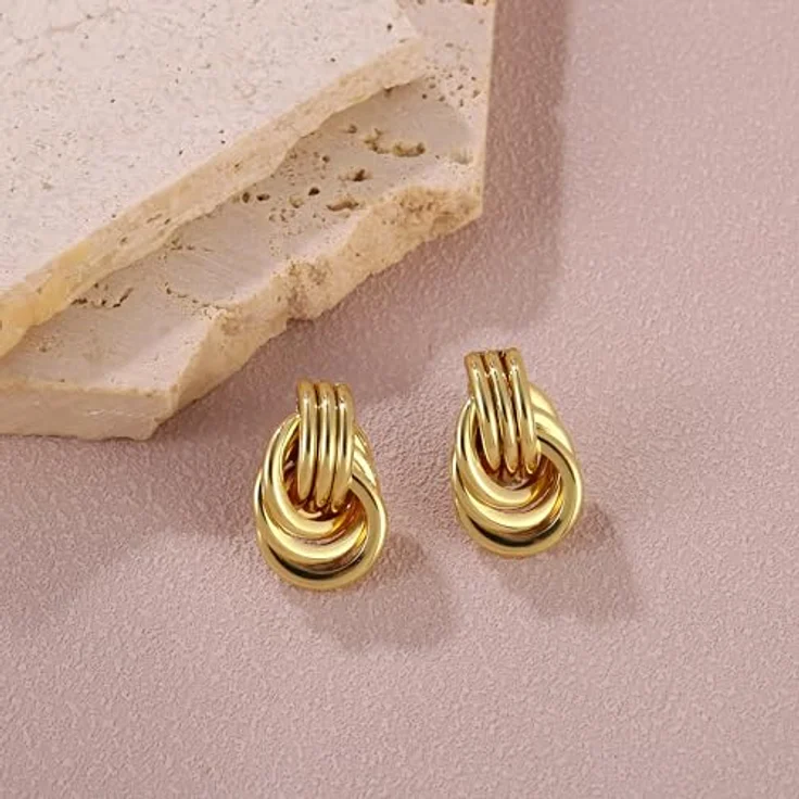SKENUDY 14k Vergoldete Geometrische Ohrringe für Damen, Hypoallergene Creolen im minimalistischen Stil, Elegant und Langlebig – Bild 5