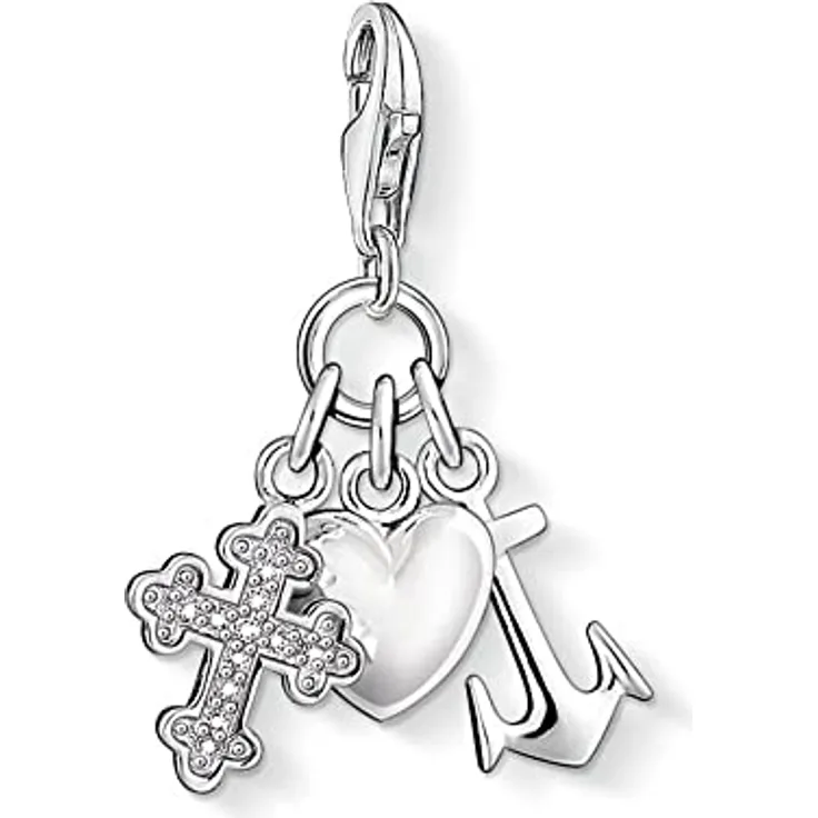 Thomas Sabo Charm-Anhänger Glaube Liebe Hoffnung, Kreuz Herz Anker aus 925 Sterling Silber, für Charm-Armbänder und Ketten