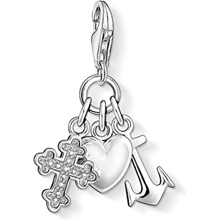 Thomas Sabo Charm-Anhänger Glaube Liebe Hoffnung, Kreuz Herz Anker aus 925 Sterling Silber, für Charm-Armbänder und Ketten – Bild 1