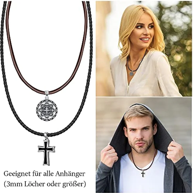 Viwind Echtleder Halskette, geflochtenes Lederband 2,5mm/3mm, wählbare Länge 45-60cm, 925 Sterling Silberverschluss, unisex, mit Geschenkbox – Bild 3