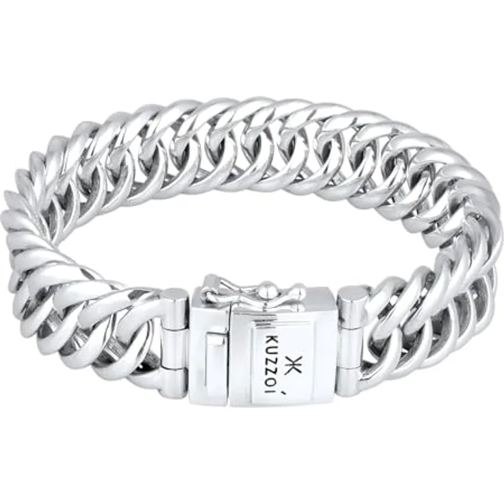 Kuzzoi Buddha Panzer Armband aus 925er Sterling Silber, massives Herrenarmband (16 mm) mit Kastenschloss, Länge 21 cm