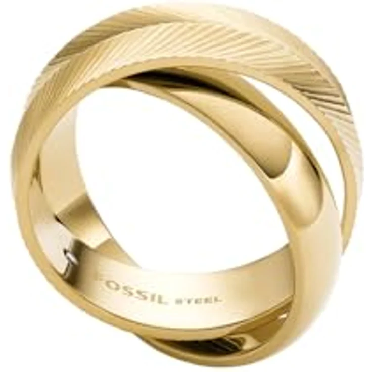 Fossil Damenring Harlow Interlocking Links, goldfarbener Edelstahlring, poliertes Finish, Größen 16-19 – Bild 3