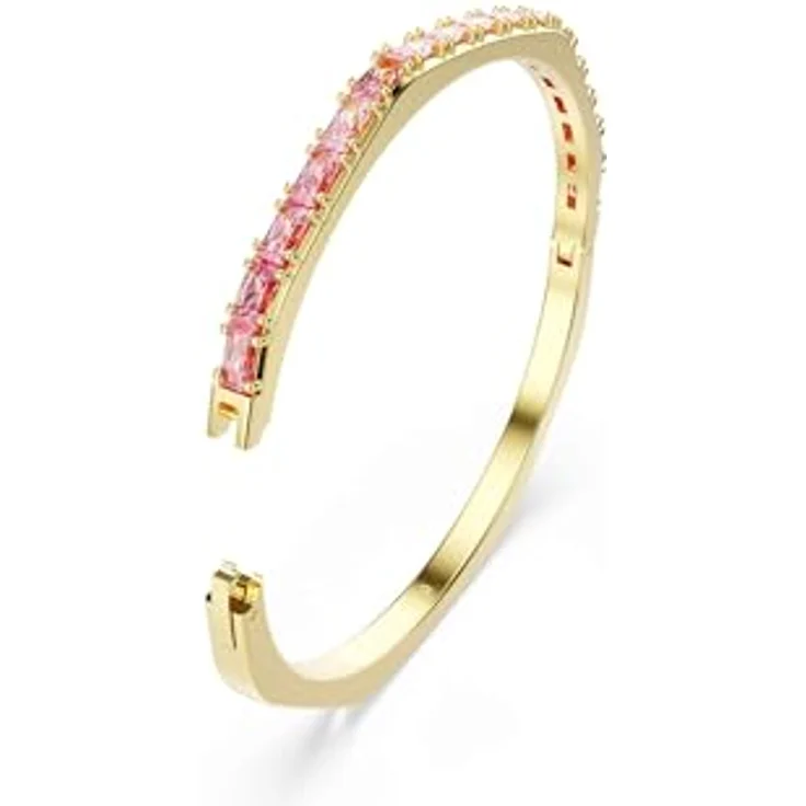 Swarovski Matrix Armreif, Vergoldeter Damenarmreif mit rosafarbenen Zirkonia im Baguette-Schliff, 17 cm lang, 0.4 cm breit – Bild 3
