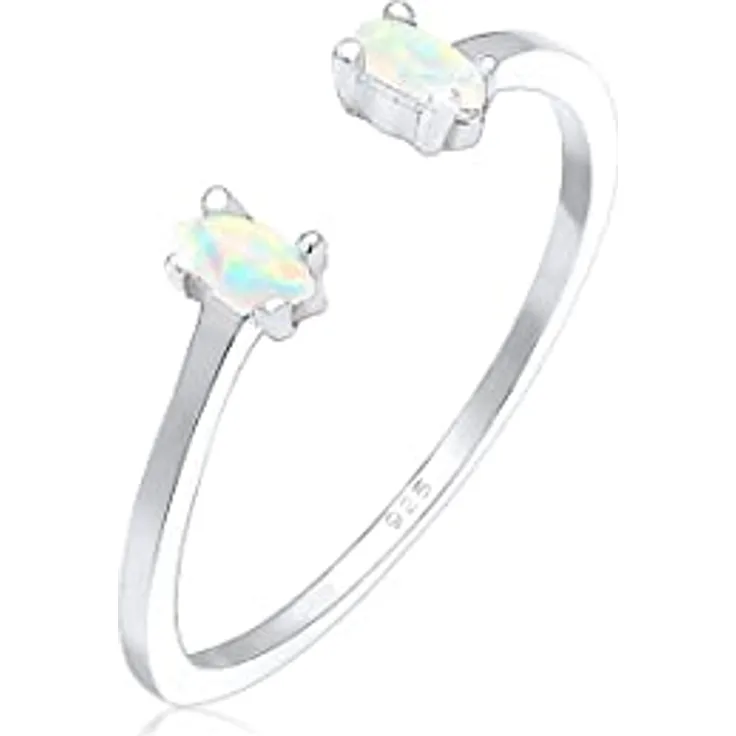 Elli Damenring Oval Geo Opal, Verstellbar, 925 Sterling Silber, anlaufgeschützt, hochglanzpoliert