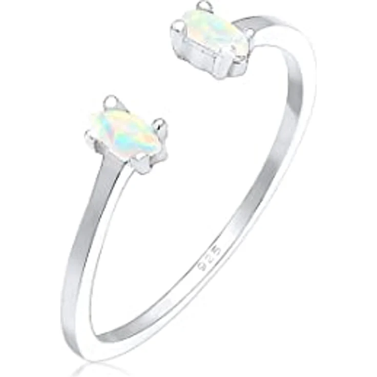 Elli Damenring Oval Geo Opal, Verstellbar, 925 Sterling Silber, anlaufgeschützt, hochglanzpoliert – Bild 1
