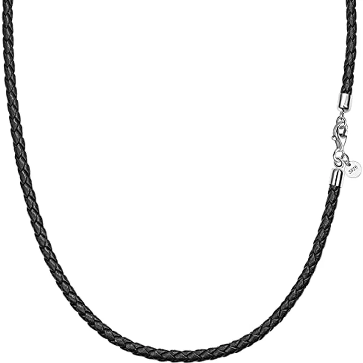 Viwind Echtleder Halskette, geflochtenes Lederband 2,5mm/3mm, wählbare Länge 45-60cm, 925 Sterling Silberverschluss, unisex, mit Geschenkbox