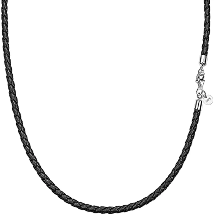 Viwind Echtleder Halskette, geflochtenes Lederband 2,5mm/3mm, wählbare Länge 45-60cm, 925 Sterling Silberverschluss, unisex, mit Geschenkbox – Bild 1