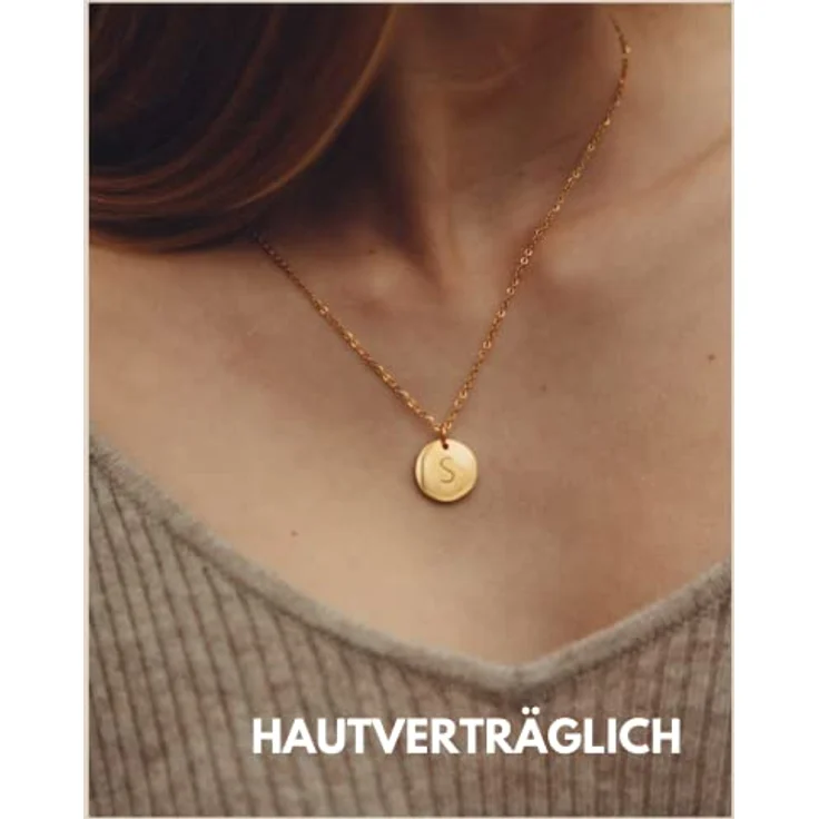 GD GOOD.designs Initialen Halskette mit Gravur "M", Damen-Halskette aus 316L Edelstahl mit 18K Vergoldung, längenverstellbar 40 cm + 5 cm, hautverträglich und wasserfest – Bild 2