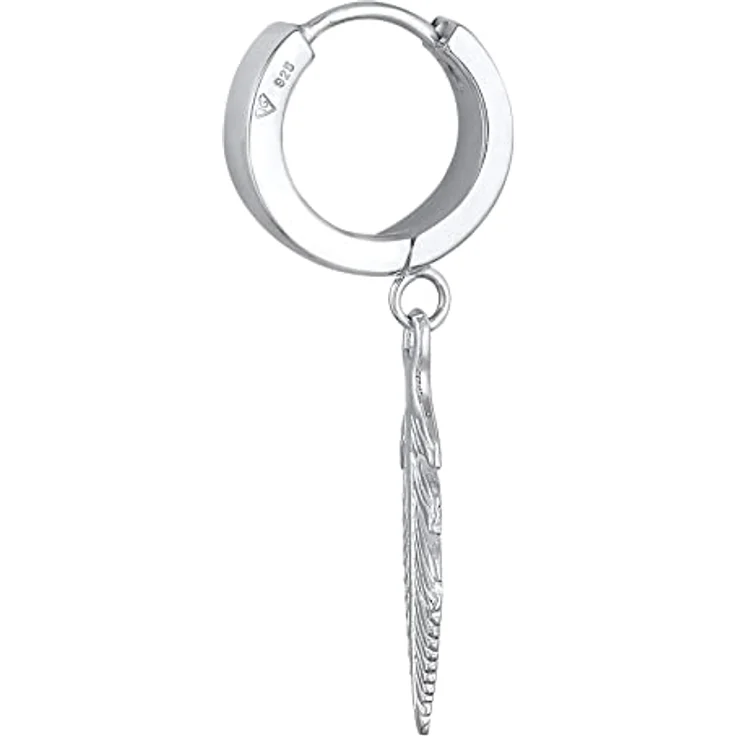 Kuzzoi Herren-Ohrring Creole Feder, 925 Sterling Silber, 13mm Scharnier-Creole im Boho Style, 1 Stück Ohrring für Männer – Bild 3