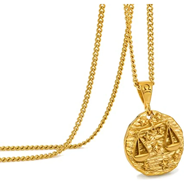 Speroto Herren Halskette mit Sternzeichen Anhänger Waage, Edelstahl, Gold, verstellbare Länge 50 cm + 5 cm