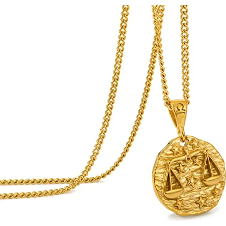 Speroto Herren Halskette mit Sternzeichen Anhänger Waage, Edelstahl, Gold, verstellbare Länge 50 cm + 5 cm – Bild 1