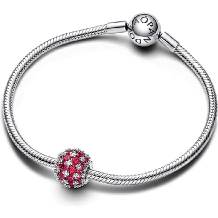 PANDORA Moments Funkelndes Rosafarbenes Rundes Pavé-Charm aus Sterling Silber, mit 88 Zirkonia, kompatibel mit Moments Armbändern, 792630C03 – Bild 3