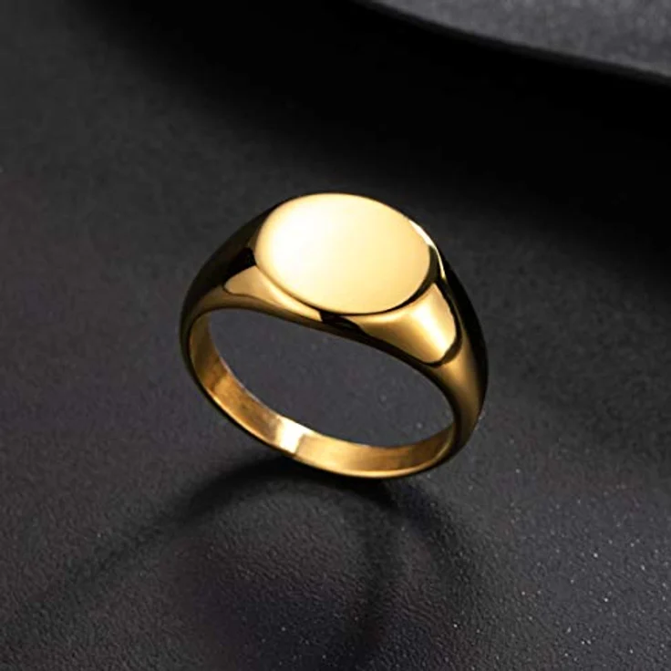 Joliernelle Siegelring Herren Damen, Goldfarben, Edelstahl Poliert, Round Bandring Größe 62 – Bild 4