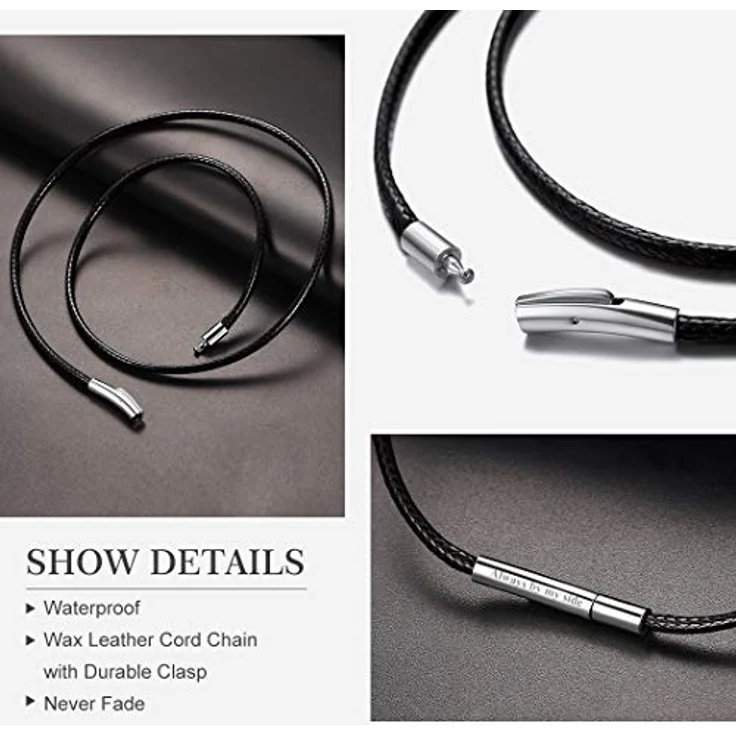 Richsteel Lederkette Herren Choker Halskette 2/3mm Schwarz/Braun mit Drehverschluss, 40-76 cm, personalisierbar – Bild 3